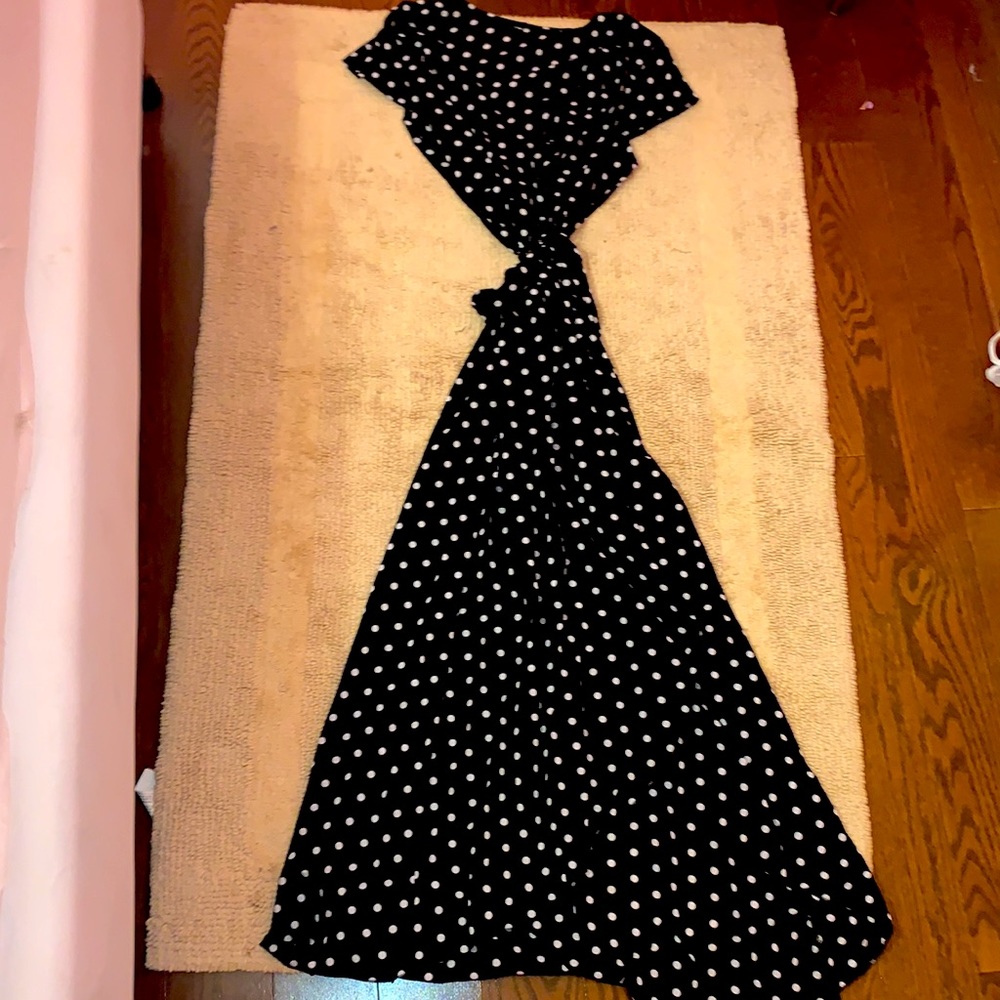 HP❤️Women’s Black High Slit Polka Dot Maxi Dress Sz S - Picture 2 of 7